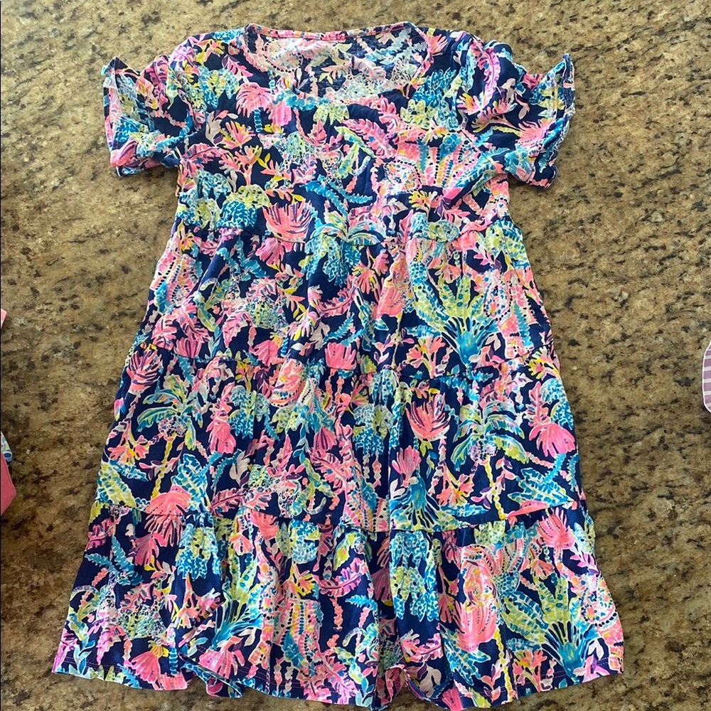 COPY - Lilly Pulitzer Pink and Blue Tiered Puff Sleeve Sundress